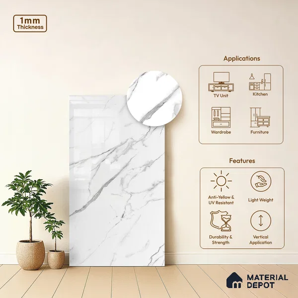 LM 01464 Serene Ease 8 ft x 4 ft High Gloss Finish Decorative Laminate - 1 mm  | Suitable for TV Unit, Wardrobe, Kitchen Cabinets