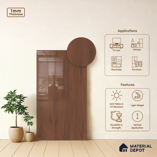 Wooden Look LM 01469 Rustic Bark 8 ft x 4 ft High Gloss Finish Decorative Laminate - 1 mm | Suitable for TV Unit, Wardrobe, Kitchen Cabinets