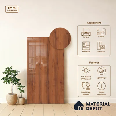 Wooden Look LM 01470 Ripple Wood 8 ft x 4 ft High Gloss Finish Decorative Laminate - 1 mm  | Suitable for TV Unit, Wardrobe, Kitchen Cabinets
