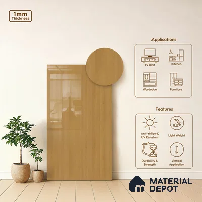 Wooden Look LM 01475 Blast Cedar Yoko 8 ft x 4 ft High Gloss Finish Decorative Laminate - 1 mm  | Suitable for TV Unit, Wardrobe, Kitchen Cabinets