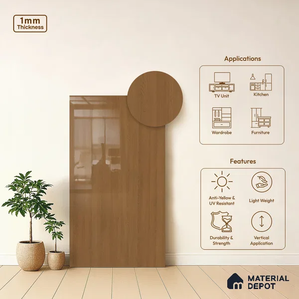 Wooden Look LM 01476 Blast Cedar 8 ft x 4 ft High Gloss Finish Decorative Laminate - 1 mm | Suitable for TV Unit, Wardrobe, Kitchen Cabinets