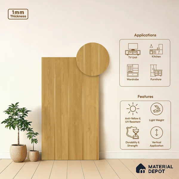 Wooden Look LM 01479 Zen Ease 8 ft x 4 ft Texture Finish Decorative Laminate - 1 mm  | Suitable for TV Unit, Wardrobe, Kitchen Cabinets