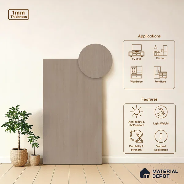 Wooden Look LM 01483 Misty Mood 8 ft x 4 ft Suede Finish Decorative Laminate - 1 mm | Suitable for TV Unit, Wardrobe, Kitchen Cabinets