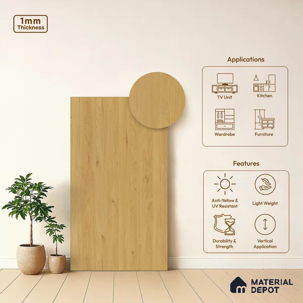 Wooden Look LM 01489 Earthy Elite 8 ft x 4 ft Suede Finish Decorative Laminate - 1 mm  | Suitable for TV Unit, Wardrobe, Kitchen Cabinets
