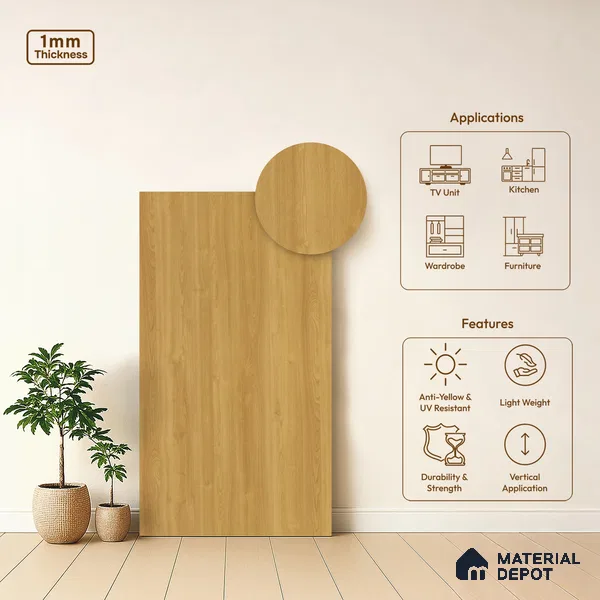 Wooden Look LM 01494 Zen Ease 8 ft x 4 ft Suede Finish Decorative Laminate - 1 mm  | Suitable for TV Unit, Wardrobe, Kitchen Cabinets