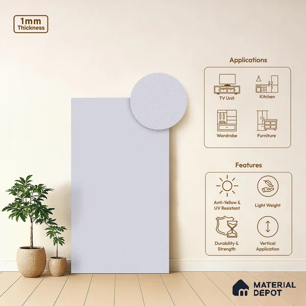 LM 01500 Designer White 8 ft x 4 ft Suede Finish Decorative Laminate - 1 mm  | Suitable for Living Room, Kitchen, Office