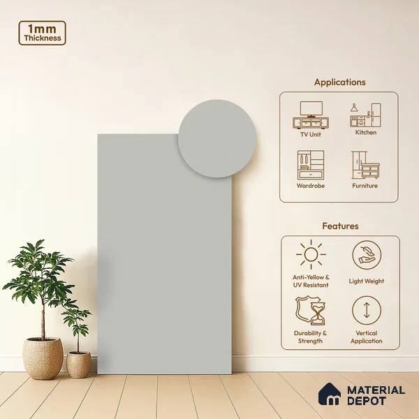 LM 01503 Dust 8 ft x 4 ft Suede Finish Decorative Laminate - 1 mm  | Suitable for Living Room, Kitchen, Office