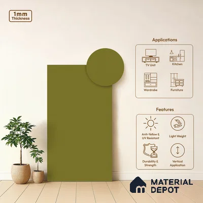 LM 01513 Olive 8 ft x 4 ft Suede Finish Decorative Laminate - 1 mm  | Suitable for Living Room, Kitchen, Office