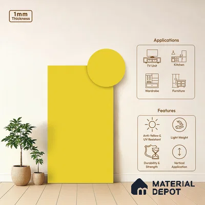 LM 01514 Lime Yellow 8 ft x 4 ft Suede Finish Decorative Laminate - 1 mm  | Suitable for Living Room, Kitchen, Office