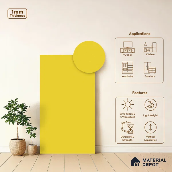 LM 01514 Lime Yellow 8 ft x 4 ft Suede Finish Decorative Laminate - 1 mm | Suitable for Living Room, Kitchen, Office