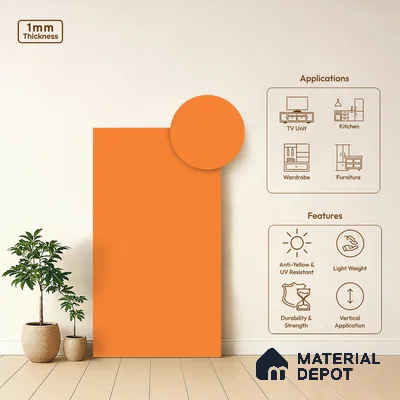 LM 01515 Pumpkin Orange 8 ft x 4 ft Suede Finish Decorative Laminate - 1 mm  | Suitable for Living Room, Kitchen, Office