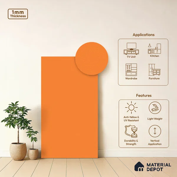 LM 01515 Pumpkin Orange 8 ft x 4 ft Suede Finish Decorative Laminate - 1 mm  | Suitable for Living Room, Kitchen, Office