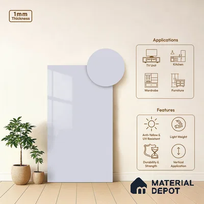 LM 01517 Designer White 8 ft x 4 ft High Gloss Finish Decorative Laminate - 1 mm  | Suitable for Living Room, Kitchen, Office