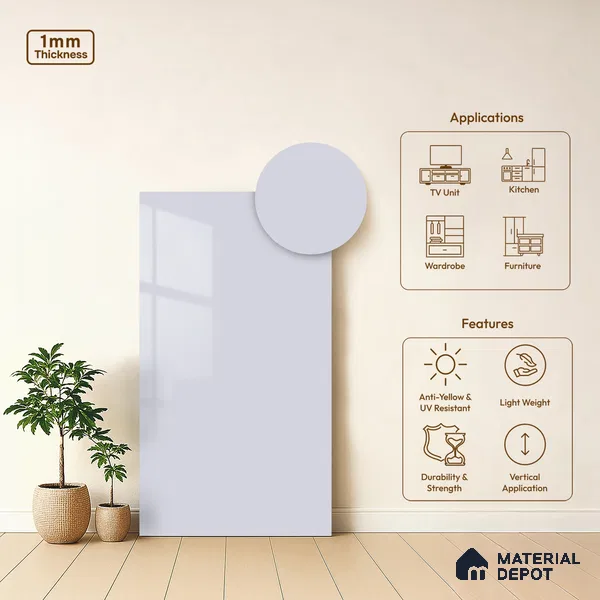 LM 01517 Designer White 8 ft x 4 ft High Gloss Finish Decorative Laminate - 1 mm  | Suitable for Living Room, Kitchen, Office