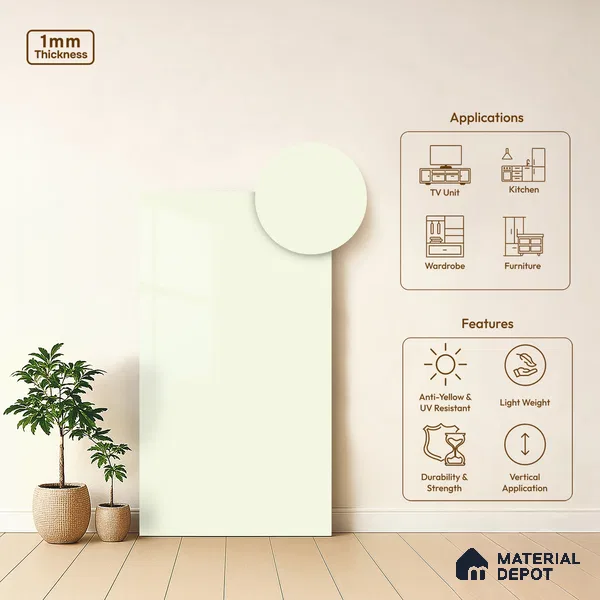 LM 01518 Frosty White 8 ft x 4 ft High Gloss Finish Decorative Laminate - 1 mm  | Suitable for Living Room, Kitchen, Office