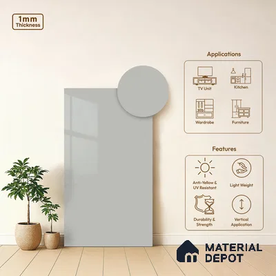 LM 01520 Dust 8 ft x 4 ft High Gloss Finish Decorative Laminate - 1 mm  | Suitable for Living Room, Kitchen, Office