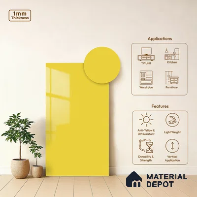 LM 01531 Lime Yellow 8 ft x 4 ft High Gloss Finish Decorative Laminate - 1 mm  | Suitable for Living Room, Kitchen, Office