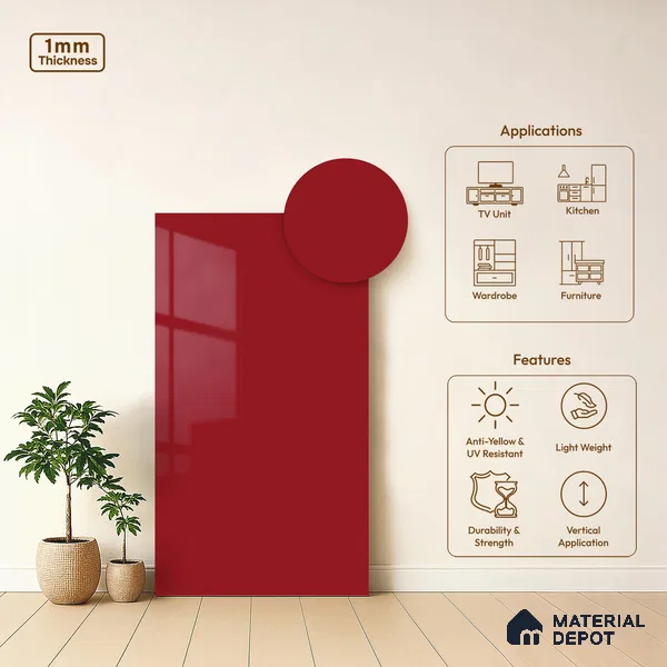 LM 01533 Tangerine 8 ft x 4 ft High Gloss Finish Decorative Laminate - 1 mm  | Suitable for Living Room, Kitchen, Office