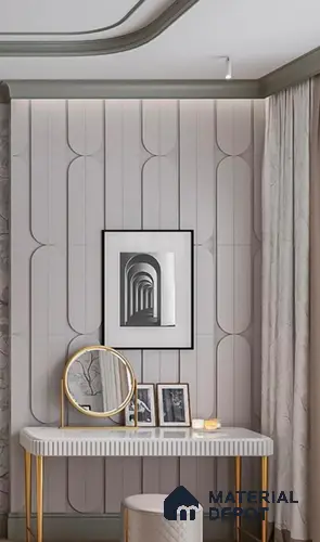 Duco Paintable Arc Groove 8 ft x 4 ft CNC Made HDHMR Panel - 12 mm ( Flute elevation (depth) 5 mm | Flute length 8 inch | Flue height 40inch | The line in the middle 3 mm | Distance between two flutes 0.5 inch)