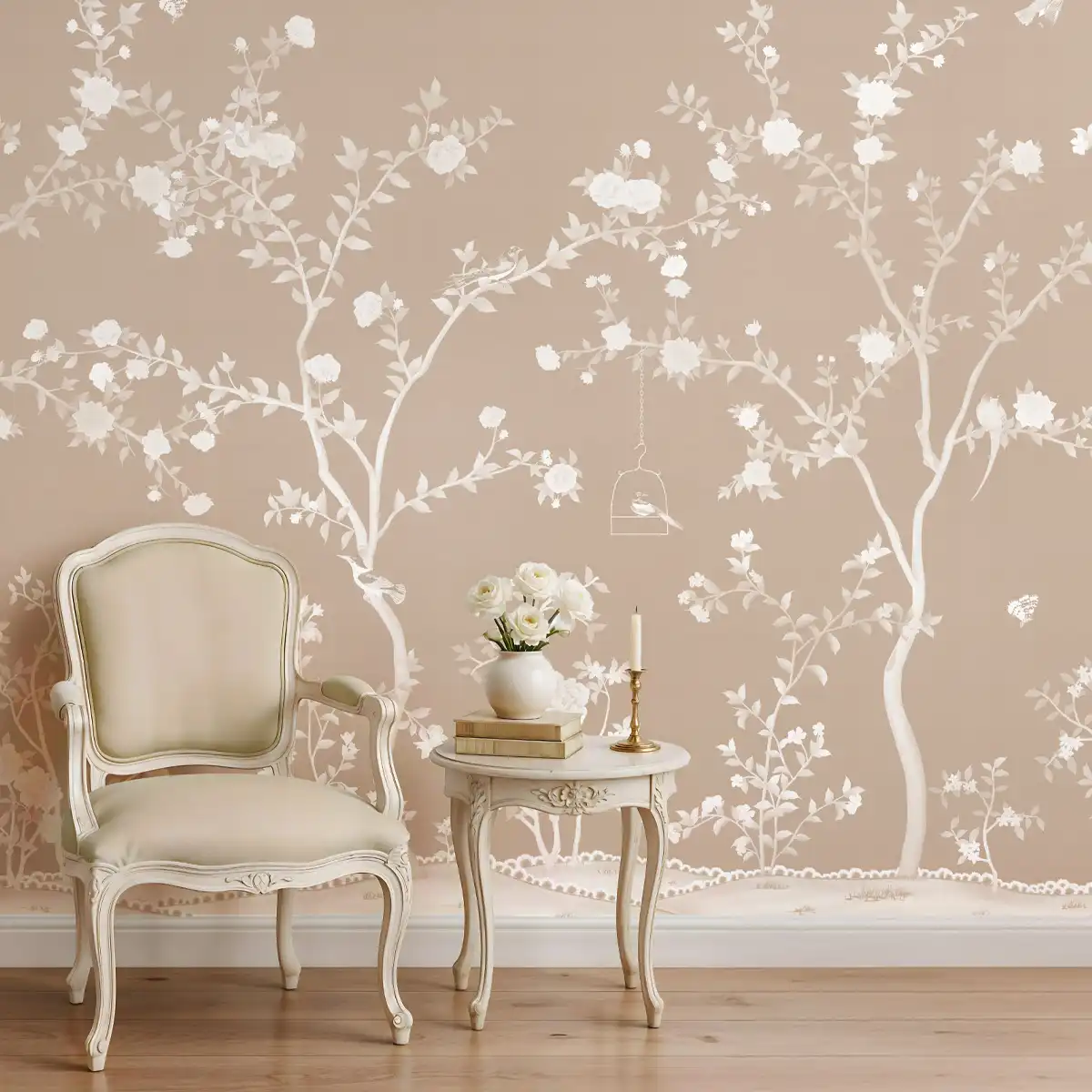 Aura in the Garden Chinoiserie Clay Beige Customized Wallpaper Sandstone(Super Luxury)