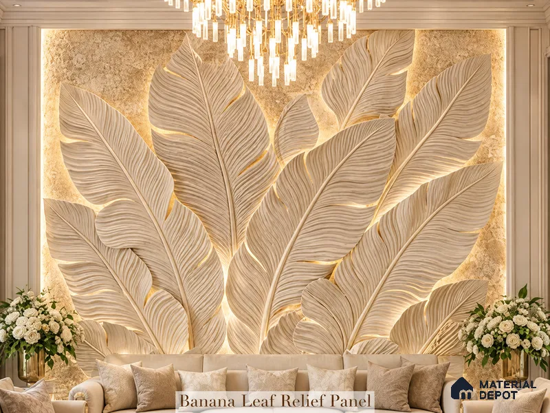 Banana Leaf Refief Duco Paintable 11.5 ft x 12 ft CNC Made HDHMT Panel - 25 mm