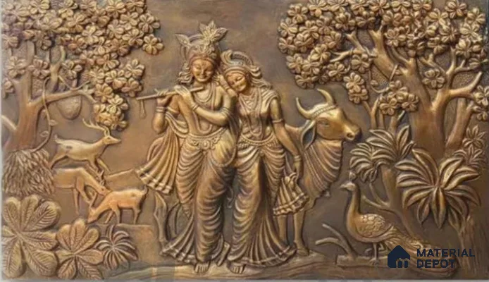 Duco Paintable Bronze Radha Krishna Relief 4 ft x 6 ft CNC Made Exterior Grade HDHMR Panel - 30 mm