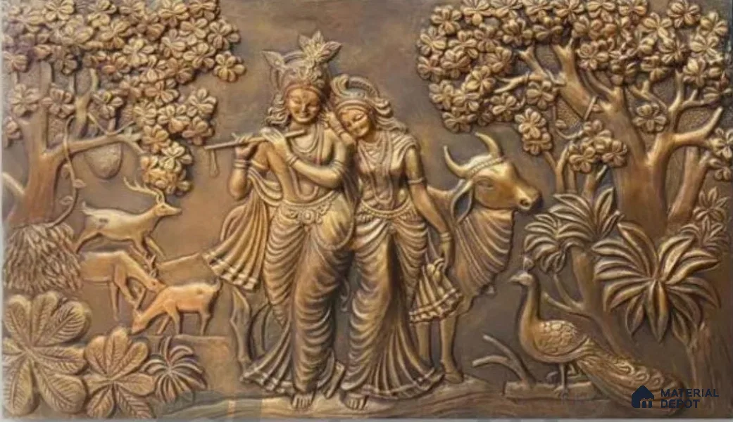 Duco Paintable Bronze Radha Krishna Relief 4 ft x 6 ft CNC Made Exterior Grade HDHMR Panel - 30 mm