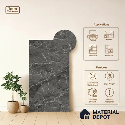 Grey Marble Look LM 18811 8 ft x 4 ft Texture Finish Decorative Laminate - 1 mm | Suitable for TV Unit, Wardrobe, Kitchen Cabinets