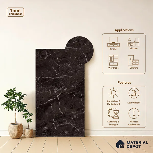 Brown Marble Look LM 18812 8 ft x 4 ft Texture Finish Decorative Laminate - 1 mm | Suitable for TV Unit, Wardrobe, Kitchen Cabinets