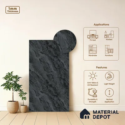 Grey Marble Look LM 18815 8 ft x 4 ft Texture Finish Decorative Laminate - 1 mm | Suitable for TV Unit, Wardrobe, Kitchen Cabinets