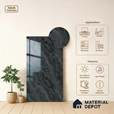 Grey Marble Look LM 18817 8 ft x 4 ft Texture Finish Decorative Laminate - 1 mm | Suitable for TV Unit, Wardrobe, Kitchen Cabinets