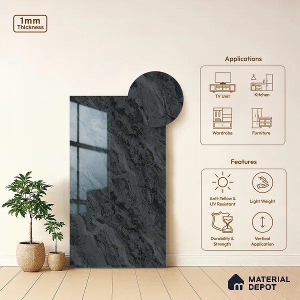 Grey Marble Look LM 18817 8 ft x 4 ft Texture Finish Decorative Laminate - 1 mm | Suitable for TV Unit, Wardrobe, Kitchen Cabinets