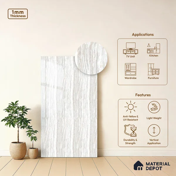 Beige Marble Look LM 18818 8 ft x 4 ft Texture Finish Decorative Laminate - 1 mm | Suitable for TV Unit, Wardrobe, Kitchen Cabinets
