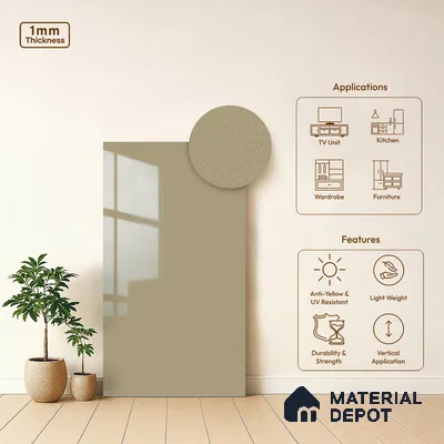 Metallic Look LM 19188 Silk Gold 8 ft x 4 ft Glossy Finish Decorative Laminate - 1 mm | Suitable for TV Unit, Wardrobe, Kitchen Cabinets