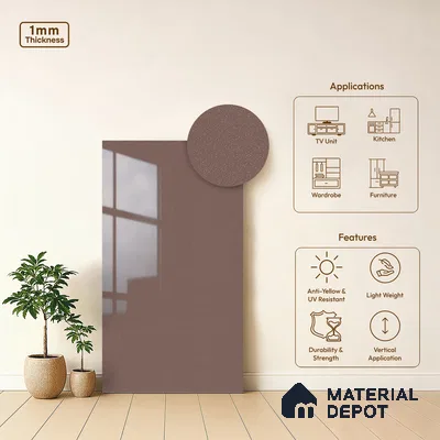 Metallic Look LM 19190 Rose Gold 8 ft x 4 ft Glossy Finish Decorative Laminate - 1 mm | Suitable for TV Unit, Wardrobe, Kitchen Cabinets