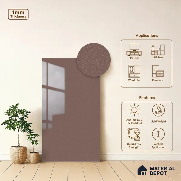 Metallic Look LM 19190 Rose Gold 8 ft x 4 ft Glossy Finish Decorative Laminate - 1 mm | Suitable for TV Unit, Wardrobe, Kitchen Cabinets