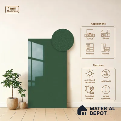 Metallic Look LM 19191 Minty Green 8 ft x 4 ft Glossy Finish Decorative Laminate - 1 mm | Suitable for TV Unit, Wardrobe, Kitchen Cabinets