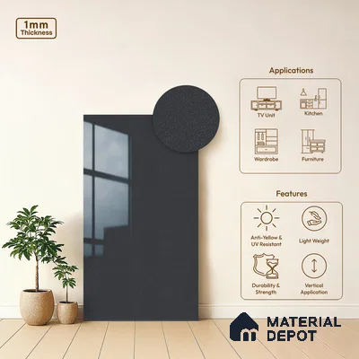 Metallic Look LM 19194 Metallic Grey 8 ft x 4 ft Glossy Finish Decorative Laminate - 1 mm | Suitable for TV Unit, Wardrobe, Kitchen Cabinets