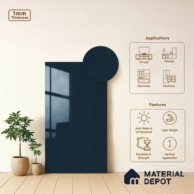 Metallic Look LM 19195 Metallic Blue 8 ft x 4 ft Glossy Finish Decorative Laminate - 1 mm | Suitable for TV Unit, Wardrobe, Kitchen Cabinets