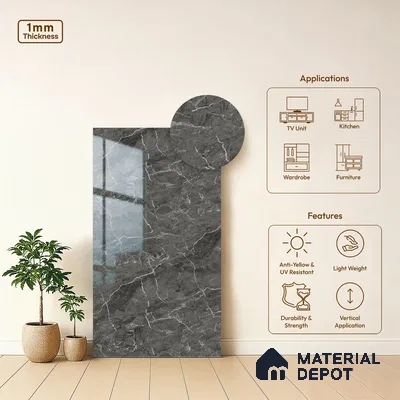 Marble Look LM 19203 William Grey Marble 8 ft x 4 ft Glossy Finish Decorative Laminate - 1 mm | Suitable for TV Unit, Wardrobe, Kitchen Cabinets