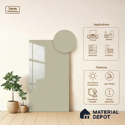 Solid Colors Look LM 19204 Flora White 8 ft x 4 ft Glossy Finish Decorative Laminate - 1 mm | Suitable for Living Room, Kitchen, Office