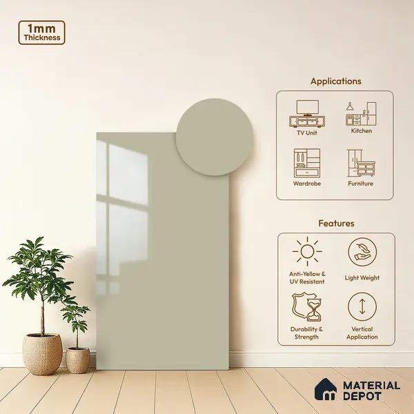 Solid Colors Look LM 19204 Flora White 8 ft x 4 ft Glossy Finish Decorative Laminate - 1 mm | Suitable for Living Room, Kitchen, Office