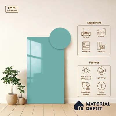 Solid Colors Look LM 19209 Celesto 8 ft x 4 ft Glossy Finish Decorative Laminate - 1 mm | Suitable for Living Room, Kitchen, Office