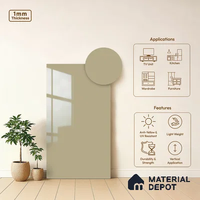 Solid Colors Look LM 19212 Pabble Stone 8 ft x 4 ft Glossy Finish Decorative Laminate - 1 mm | Suitable for Living Room, Kitchen, Office