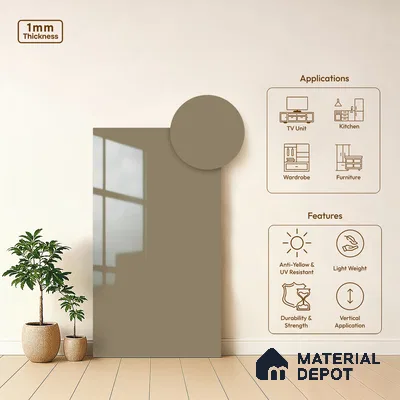 Solid Colors Look LM 19213 Caramel 8 ft x 4 ft Glossy Finish Decorative Laminate - 1 mm | Suitable for Living Room, Kitchen, Office