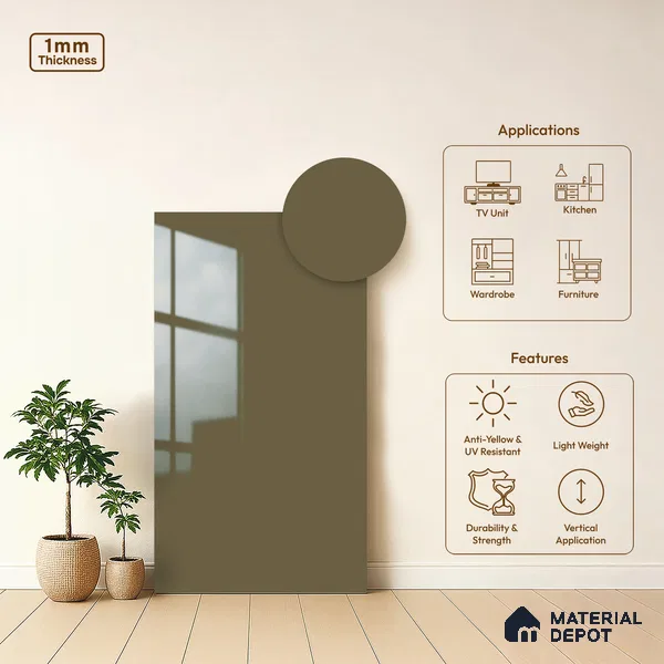 Solid Colors Look LM 19214 Autumn 8 ft x 4 ft Glossy Finish Decorative Laminate - 1 mm | Suitable for Living Room, Kitchen, Office