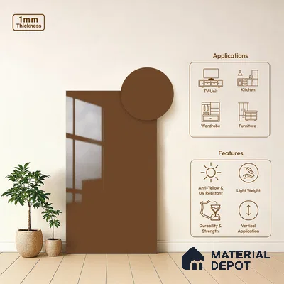 Solid Colors Look LM 19215 Chestnut 8 ft x 4 ft Glossy Finish Decorative Laminate - 1 mm | Suitable for Living Room, Kitchen, Office