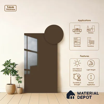 Solid Colors Look LM 19218 Brown Haze 8 ft x 4 ft Glossy Finish Decorative Laminate - 1 mm | Suitable for Living Room, Kitchen, Office