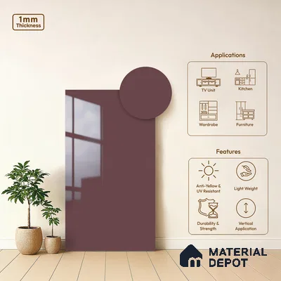 Solid Colors Look LM 19223 Rouge 8 ft x 4 ft Glossy Finish Decorative Laminate - 1 mm | Suitable for Living Room, Kitchen, Office