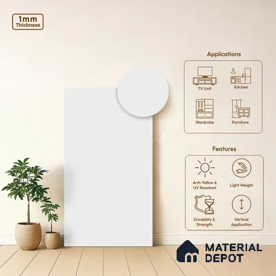 Solid Colors Look LM 19224 Super White 8 ft x 4 ft Matte Finish Decorative Laminate - 1 mm | Suitable for Living Room, Kitchen, Office